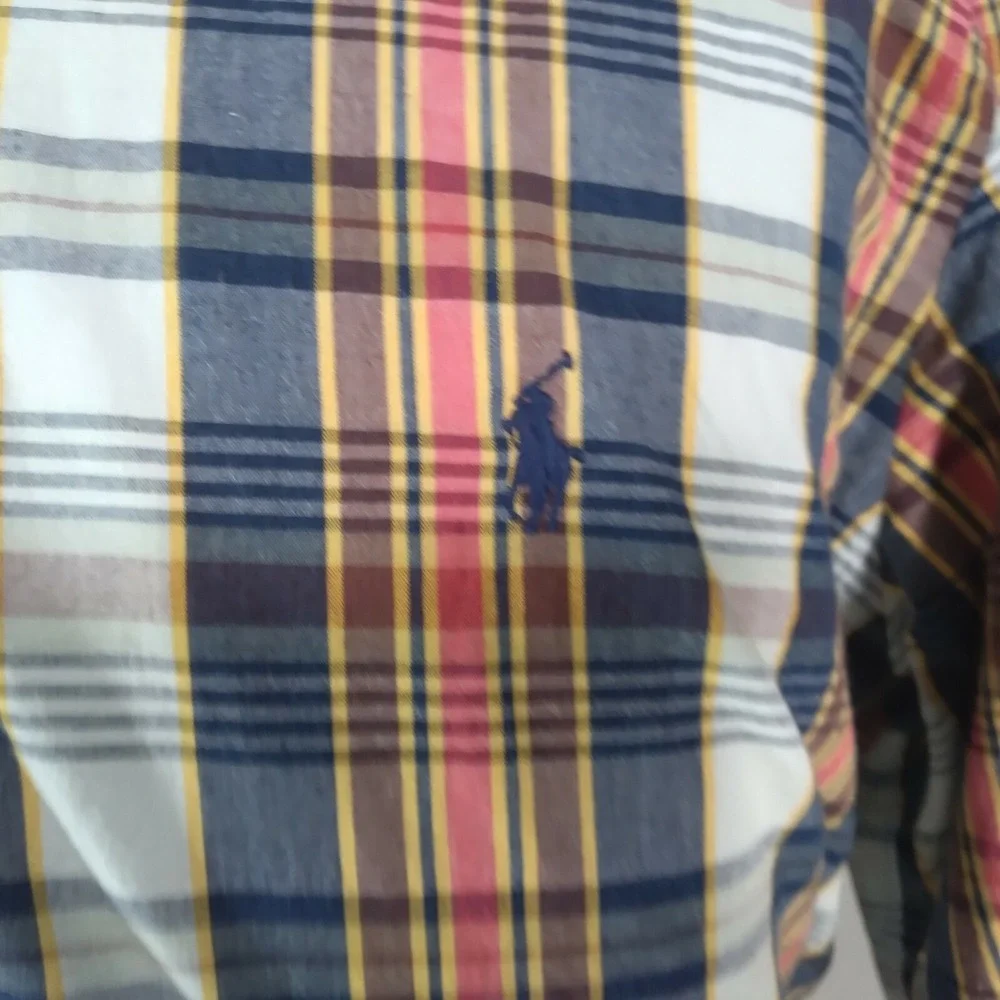 Ralph Lauren shirt mens large blue plaid shorts sleeve cotton Preppy retro